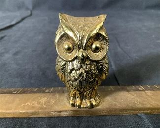 Vintage Brass Owl Ruler & Paperweight