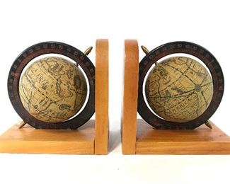 Pair Wooden Spinning Globe Bookends