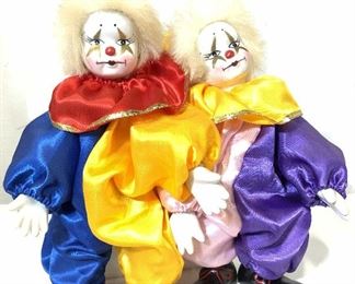 Pair Hand Painted Porcelain Circus Clown Dolls