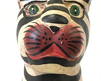 Hand Painted Carved Wooden Tall White Tiger Figure