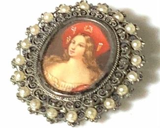 Silver Victorian Filigree Portrait Pendant