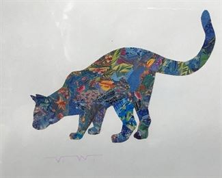 Initialed Cat Collage on Paper Artwork