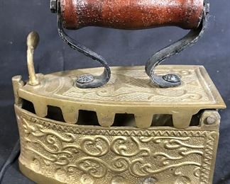 Vintage Gold Toned Brass Sad Iron W Handle