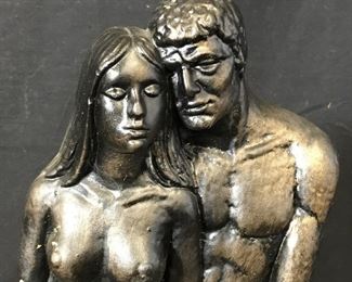Metallic Painted Composite Nude Couple Sculpture
