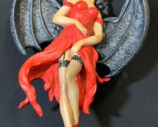 TOSCANO Woman In Red W. Black Wings Sculpture