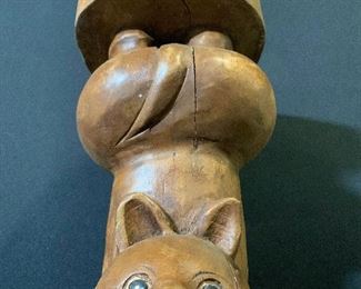 Handmade Wooden Cat Form Sculpture Stand