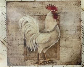 Pair Rooster Offset Lithographs\ Artworks