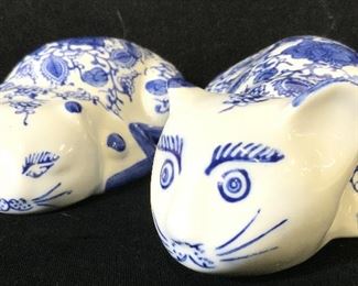 Signed Pair CHINESE Blue & White Cizhou Cats