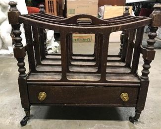 Vintage Carved Wooden Canterbury On Casters
