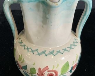 Hand Painted Italian Floral Ceramic Vase Vessel