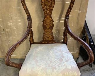 Antique Carved Wood Armchair W Fortuny Silk Uphols