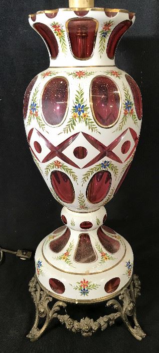 Vintage Bohemian Glass Tabletop Lamp
