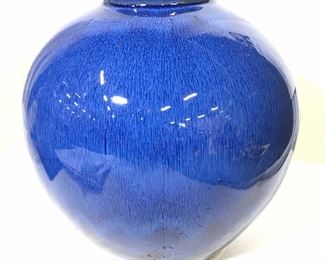 Glazed Blue Stoneware Decorative Jar Vase
