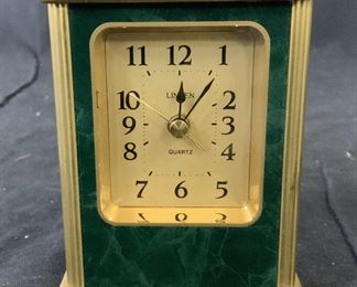 Linden Malachite Style and Gold Toned Table Clock
