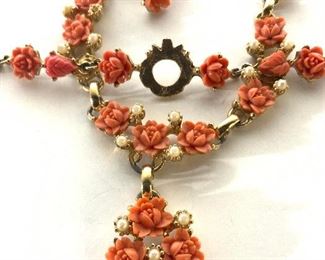 Costume Jewelry Set, Faux Coral Rose