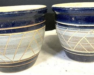 Pair Glazed Clay Ceramic Planter Pots