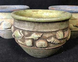 Group Lot 3 Ceramic Pots with Shell Designs