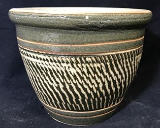 Green & White Glazed Ceramic Pot