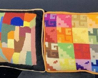 Lot 2 Abstract Needlepoint Throw Pillows