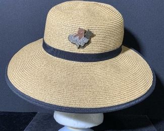CAPPELLI STRAWORLD Signed Sunhat With Cat Pin