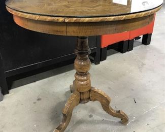Wooden Mosaic Table with Glass Top