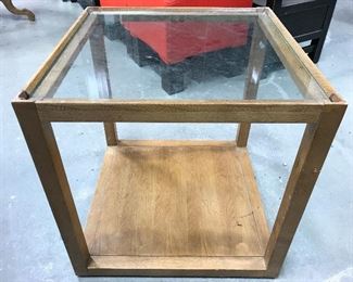 Vintage Wooden Side Table W Glass Top