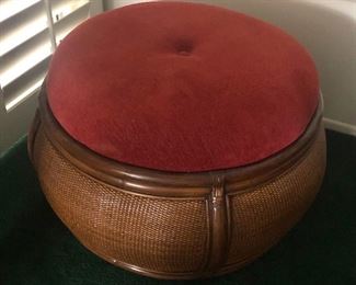 Lot #7. Price $250 -Vintage Rattan Wicker  Red Velvet Round Ottoman. Excellent Condition! No visible scratches or mars. Dimension: 32" Diameter, 19 Tall. 