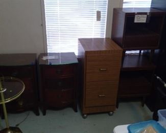 Filing cabinets, 2 sets of vintage nightstands