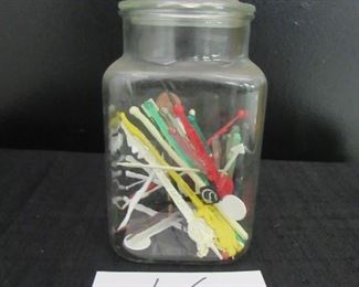 Vintage swizzle sticks. Jar included in this lot