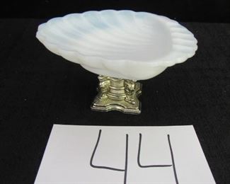 Vintage milk glass pedestal sea shell dish