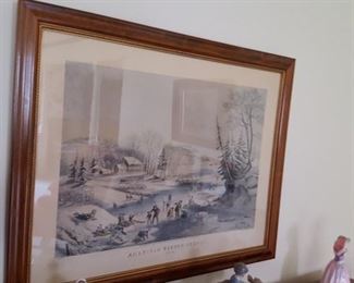 Courier original antique lithograph winter scene