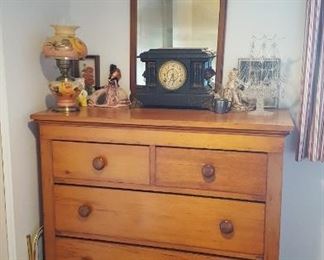 Antique oak dresser and mantle clock