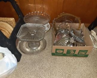 Vintage kitchen serving trays glass cake stands