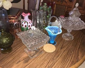 Crystal pieces, Fenton,and depression glass