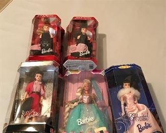 Many collectible Barbies