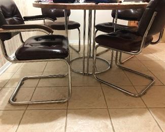Mid Century Kitchen Table & Chairs with Chrome Base