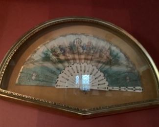 Hand painted fan in frame