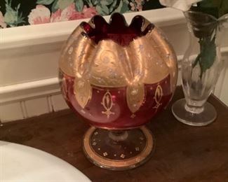 Bohemian enameled glass bud vase