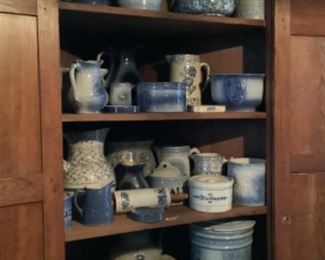 Collection of blue saltglaze pottery sold as a set