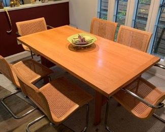 175 Wood Table with Wood  Cane MidCentury Style Chairs
