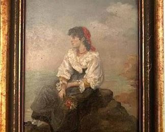 152 Signed French Peasant Girl Original Oil
