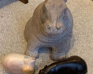 326 Collectibles Hippos Ceramic, Hard Wood  Soap Stone