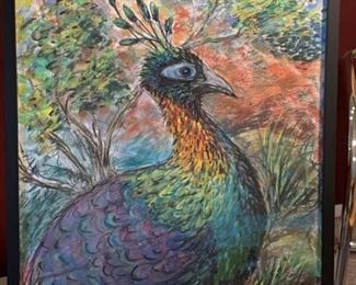 11 Chalk Peacock Painting Signed
