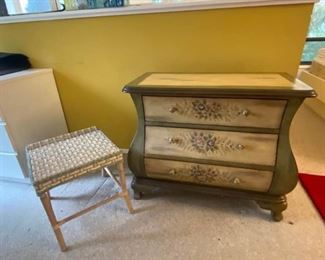 223 Painted Bureau and Wicker Stool
