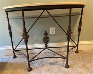 Wrought Iron and Marble Top Console. 