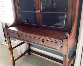 Secretaire with flip top. Two drawers and glass cabinet. 