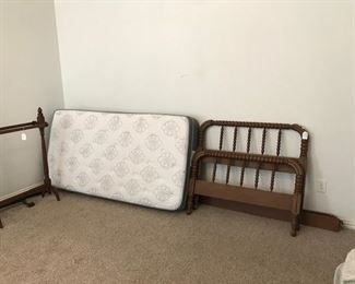 Antique twin headboard, rails and footboard.  New twin mattress (no box spring). 