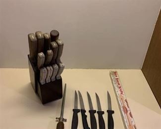 Assorted knives and knife sharpener