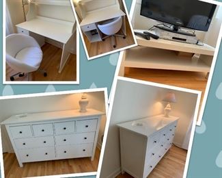 Various IKEA Furniture, excellent condition. Hemnes Dresser: $120. TV Stand: $60. Desk, Hutch and Rolling Chair: $100
