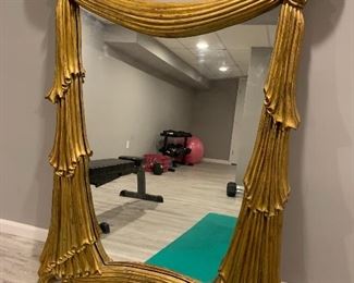 Art deco modern gold draped mirror, 58" H x 38" W x 3.5" deep $175